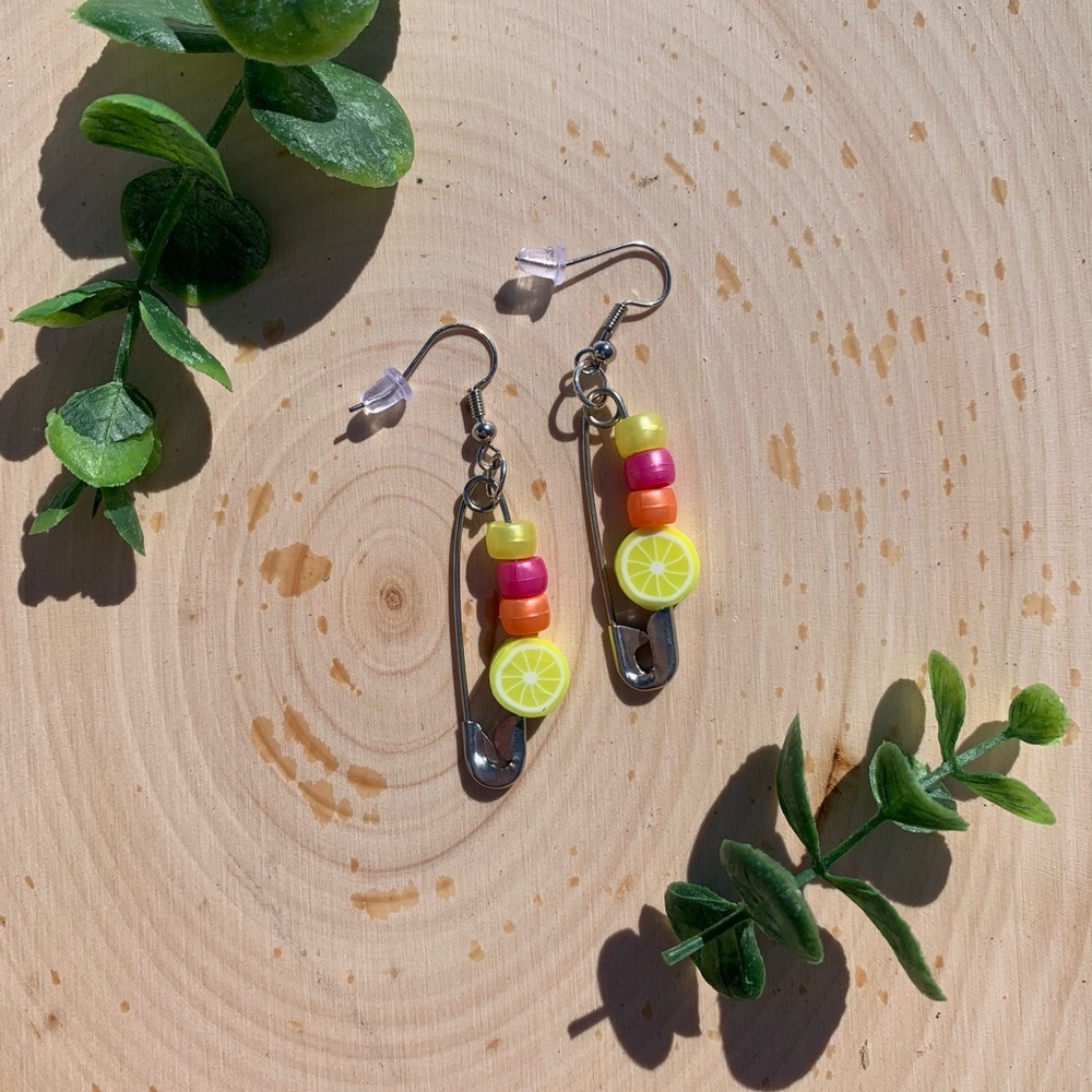 Sunset Lemonade Safety Pin Earrings